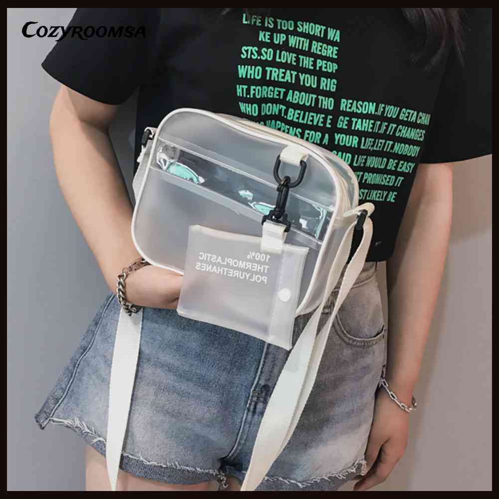 Túi Đeo Chéo Mini Bằng PVC Trong Suốt Phối Khóa Kéo Thời Trang Cho Nữ