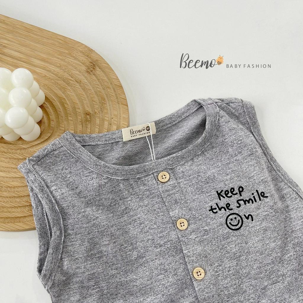 Áo ba lỗ cotton hoạ tiết unisex cho bé, áo thun ba lỗ đính cúc Beemo