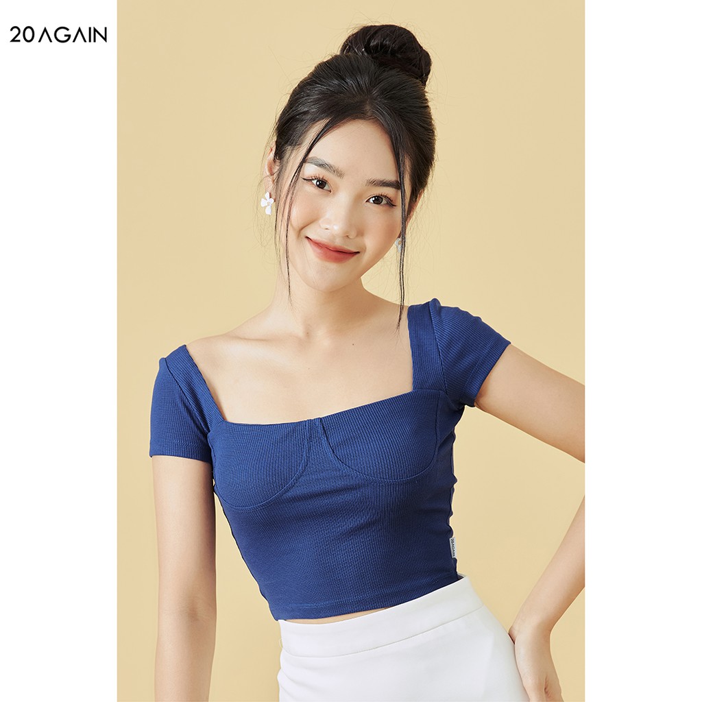 Áo phông nữ croptop ngắn tay 20AGAIN, chất thun tăm co giãn ATA2059