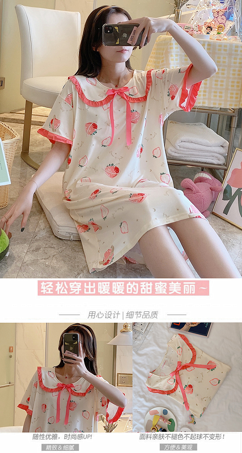 Đầm ngủ ngắn tay phối ren thời trang trẻ trung dành cho nữ | BigBuy360 - bigbuy360.vn