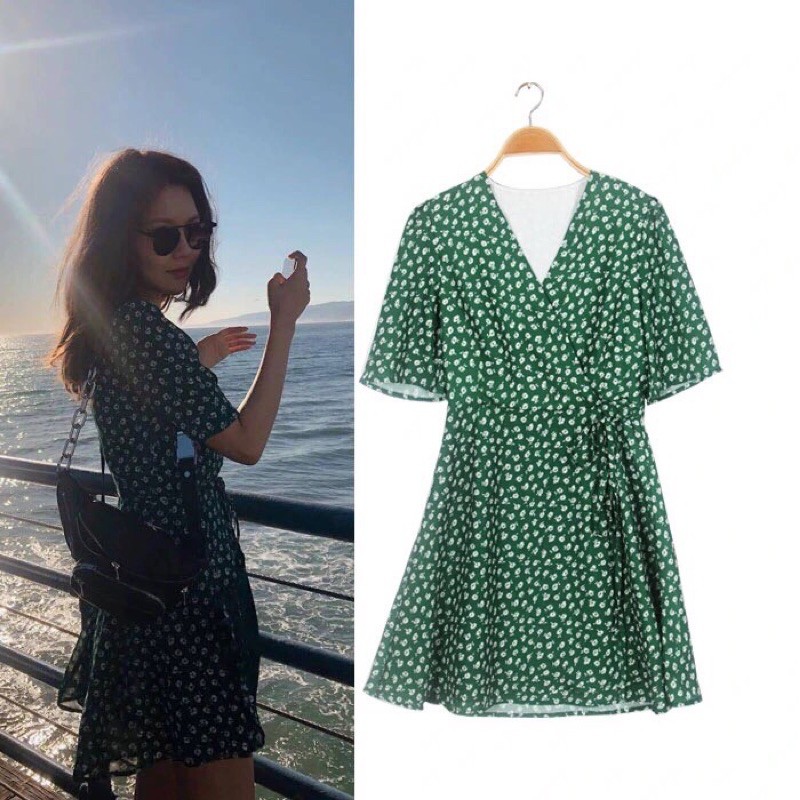Đầm Hoa Nhí Xanh Lá Cổ V Soo Young SNSD (ORDER)