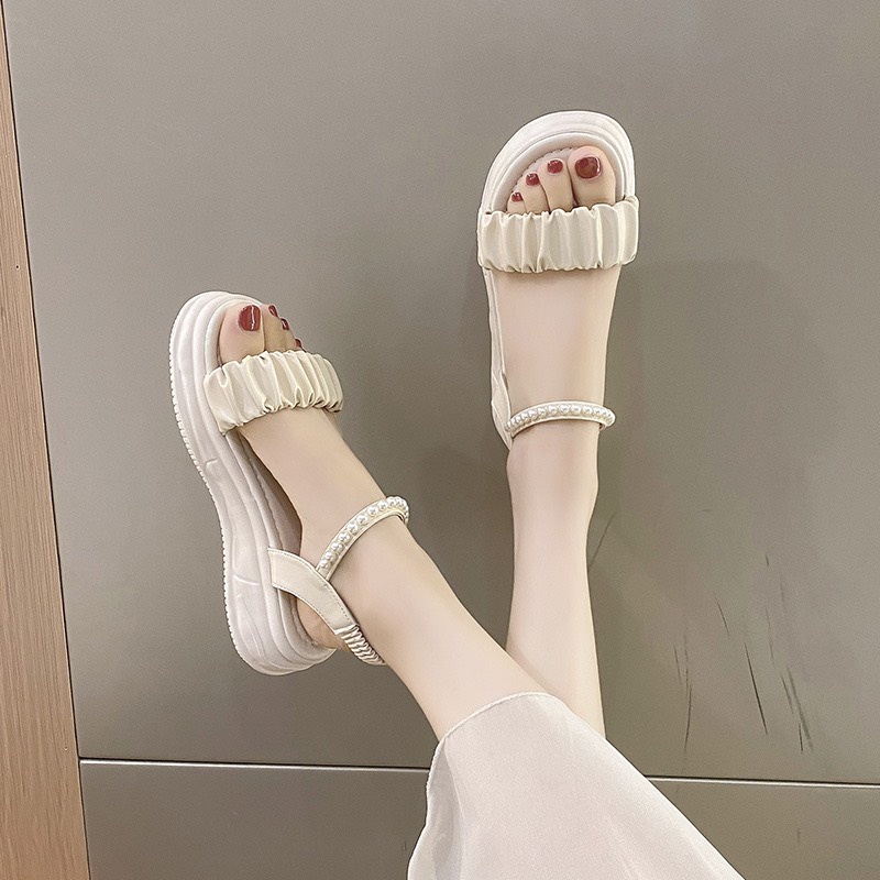 XẢ KHO (S119) Sandal nữ quai nhún ngọc đế bánh mì 4 phân (Mã 332)
