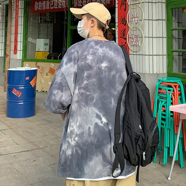 Áo thun tay ngắn dáng rộng in họa tiết nhuộm màu độc đáo thời trang mùa hè cho cặp đôi