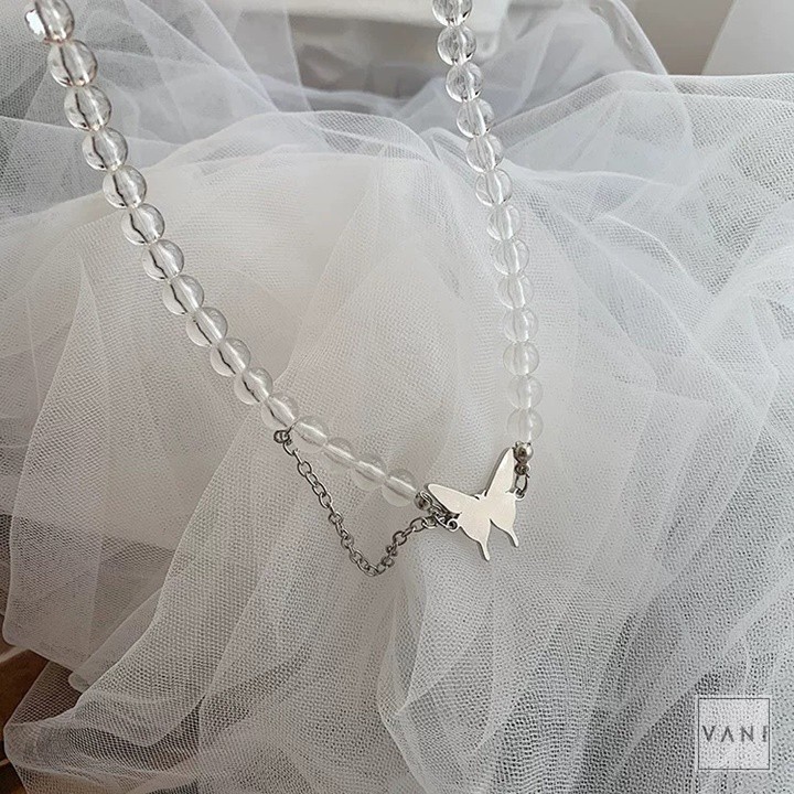 Vòng Cổ Necklace Choker Hạt Trong Suốt Charm Bướm Vintage- Vani Store