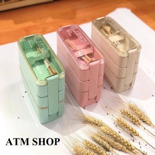 Hộp cơm lúa mạch 3 tầng 900ml - cà mên đựng cơm