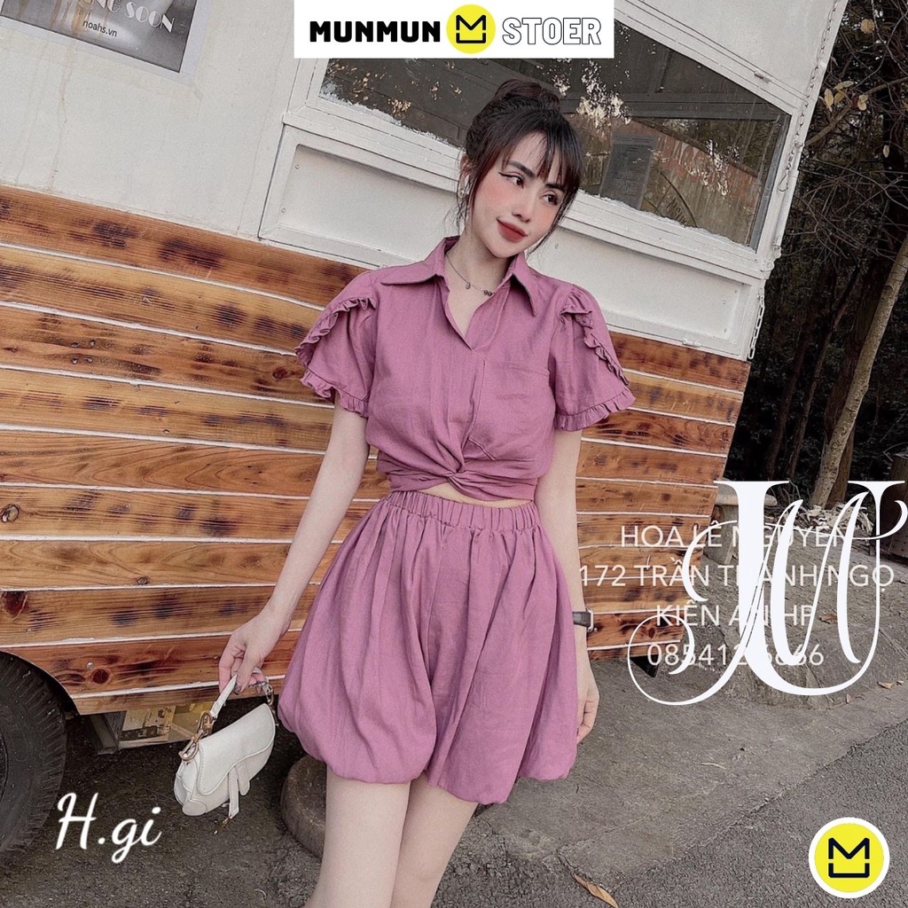 Set đồ gồm áo và quần cộc form chuẩn không kén dáng thiết kế sang chảnh-HG