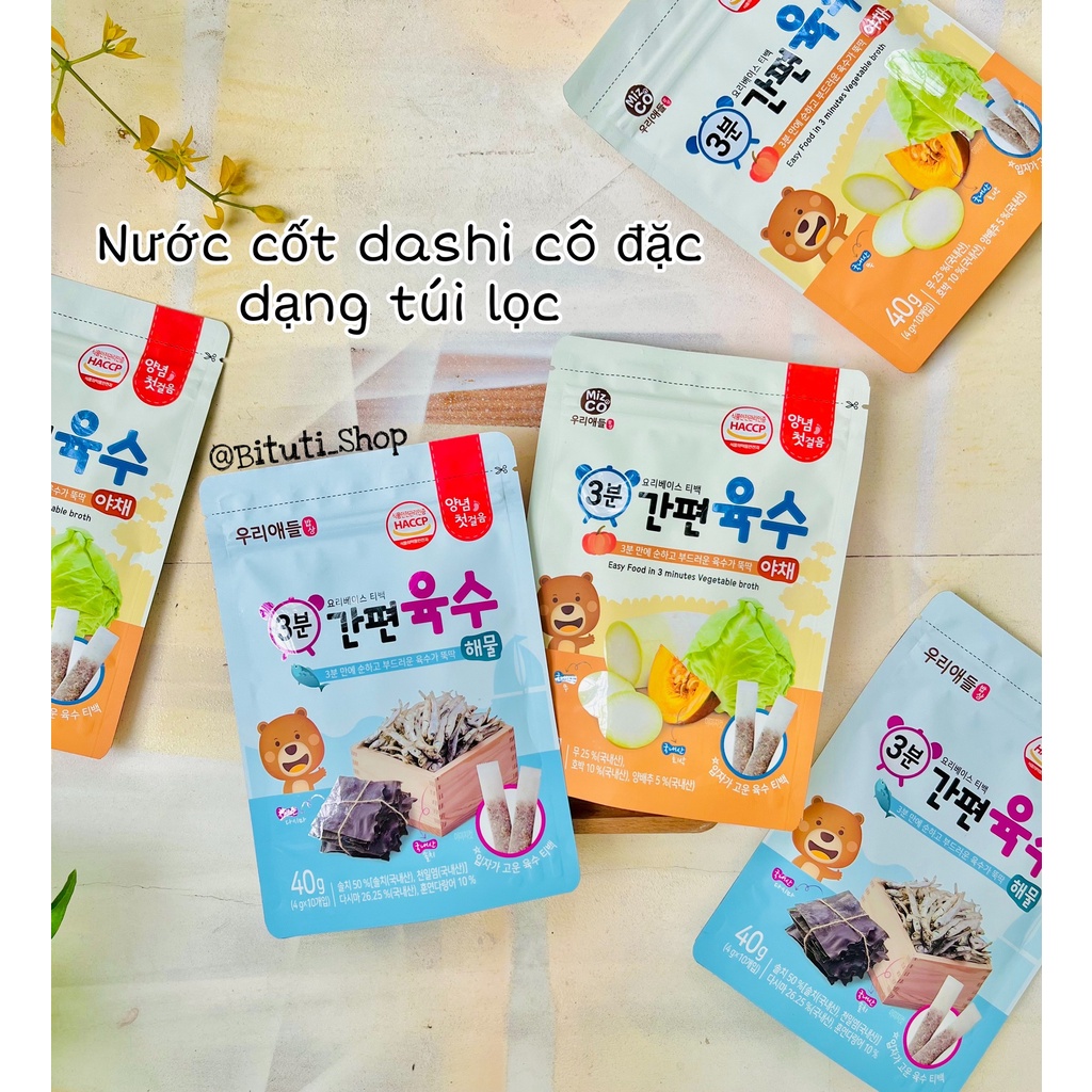 (Date 11/2022) Nước dùng dashi dạng túi lọc Miznco Hàn vị hải sản và rau củ cho bé từ 6 tháng