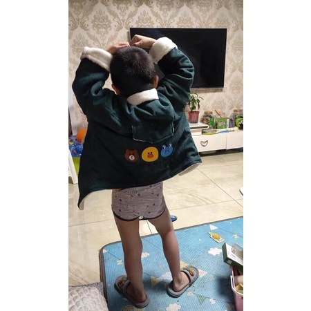 Áo Khoác Nhung Tăm Lót Lông Siêu Ấm Cho Bé Trai Gái