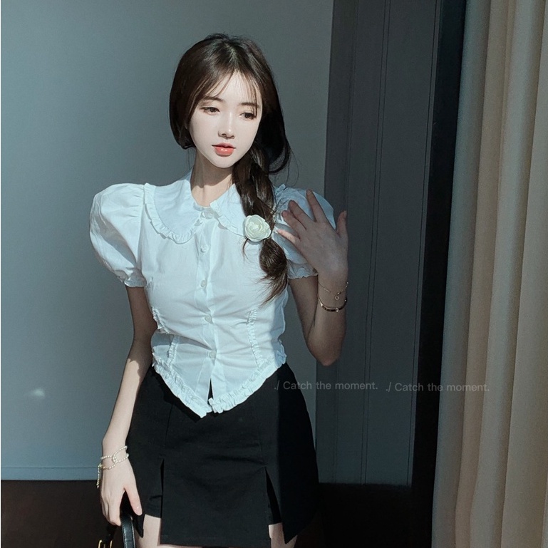 Áo Sơ Mi Tay Ngắn Dáng Ôm Phong Cách Thời Trang Hàn Quốc Dành Cho Nữ
