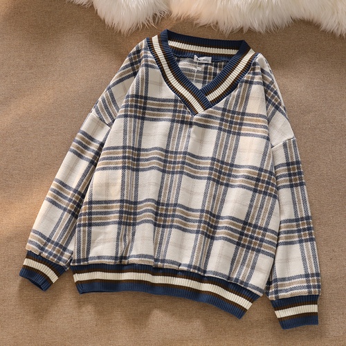 Áo sweater len nữ kẻ sọc phong cách retro Hàn Quốc