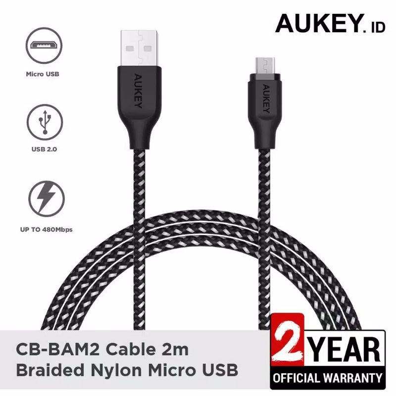 Dây Cáp Sạc Aukey Cb-Bam2 Micro Usb 2m Dây Bện Nylon