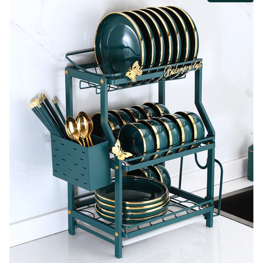 kệ bát. giá úp chén đĩa. kệ bát xanh cổ vịt kèm ống đũa là giá troe thớt. kệ úp chén đĩa màu xanh cổ vịt. giá úp bát