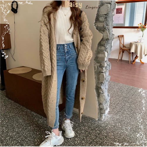 [SP Tốt,Hỏa Tốc] Áo Khoác Cardigan Len Dáng Dài Áo Len Trơn Dài Tay Form Rộng Vặn Thừng - Mã AOL017