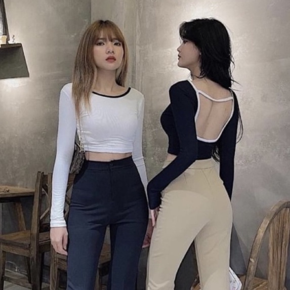 Áo thun body croptop kẻ viền phối dây hở lưng chất vải thun gân len Free Size dưới 53kg dành cho nữ sexy gợi cảm cá tính