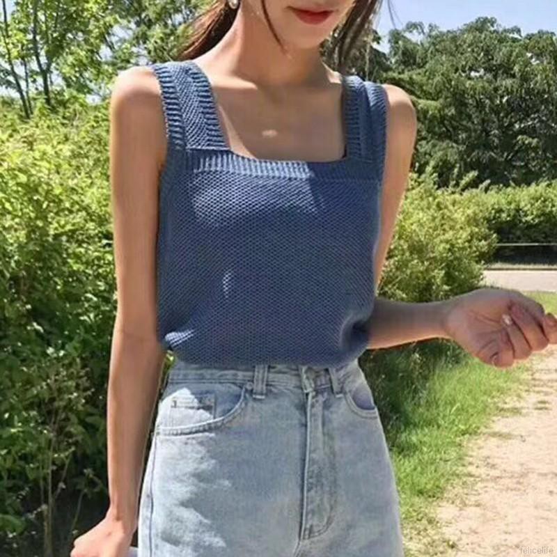 Áo Dệt Kim Dây Bản Rộng Màu Trơn Thiết Kế Hở Vai Quyến Rũ