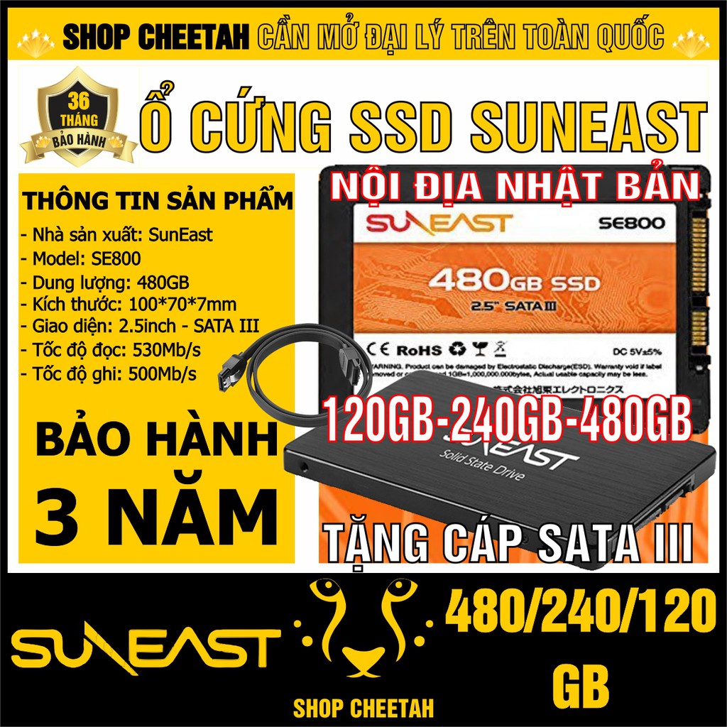 Ổ cứng SSD SunEast 480GB/240GB/120GB nội địa Nhật Bản – CHÍNH HÃNG – Bảo hành 3 năm – Tặng cáp dữ liệu Sata 3.0