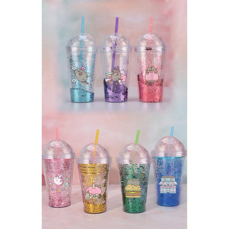 cốc 2 lớp kim tuyến pusheen CNKI9 cốc giữ nhiệt ly 2 lớp cốc làm lạnh dễ thương 500ml