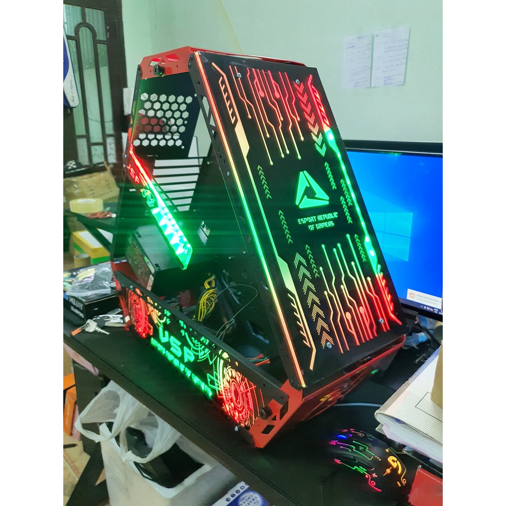 Vỏ máy tính VSP E-ROG ES2 Gaming - Kính Cường Lực Mặt Hông ( No Fan ) - Có Sẵn LED panel RGB - 2T_PC