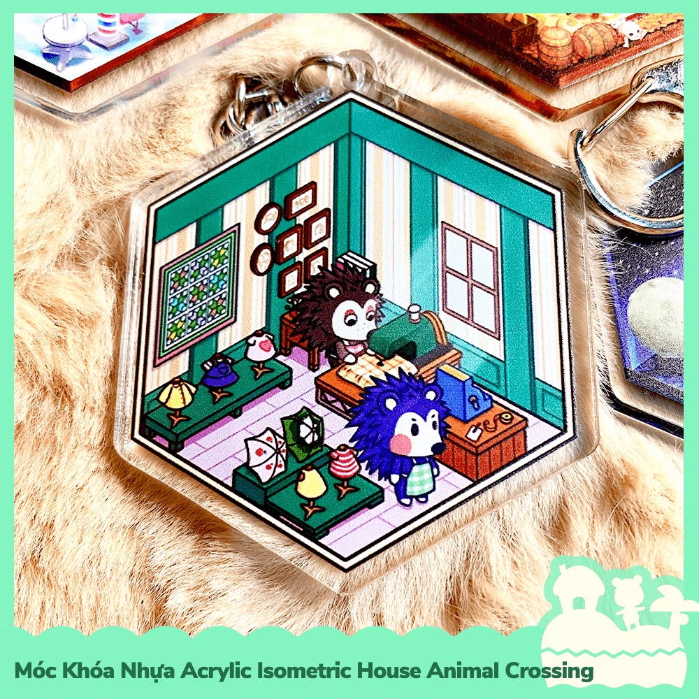 [Sẵn VN - NowShip] Móc Khóa Keychain Acrylic Nhựa Trong Isometric Nhân Vật Game Animal Crossing Horizons Inside Happy