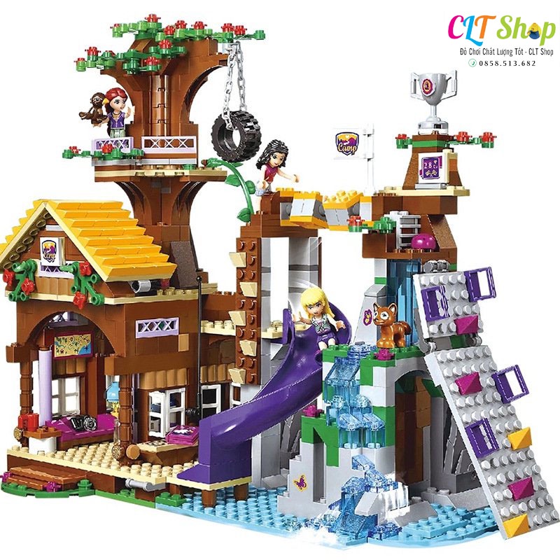 (sẵn hàng hộp to) Đồ chơi xếp hình lego friends bé trai bé gái biệt thự trong rừng có cầu trượt vui chơi cắm trại SX3019