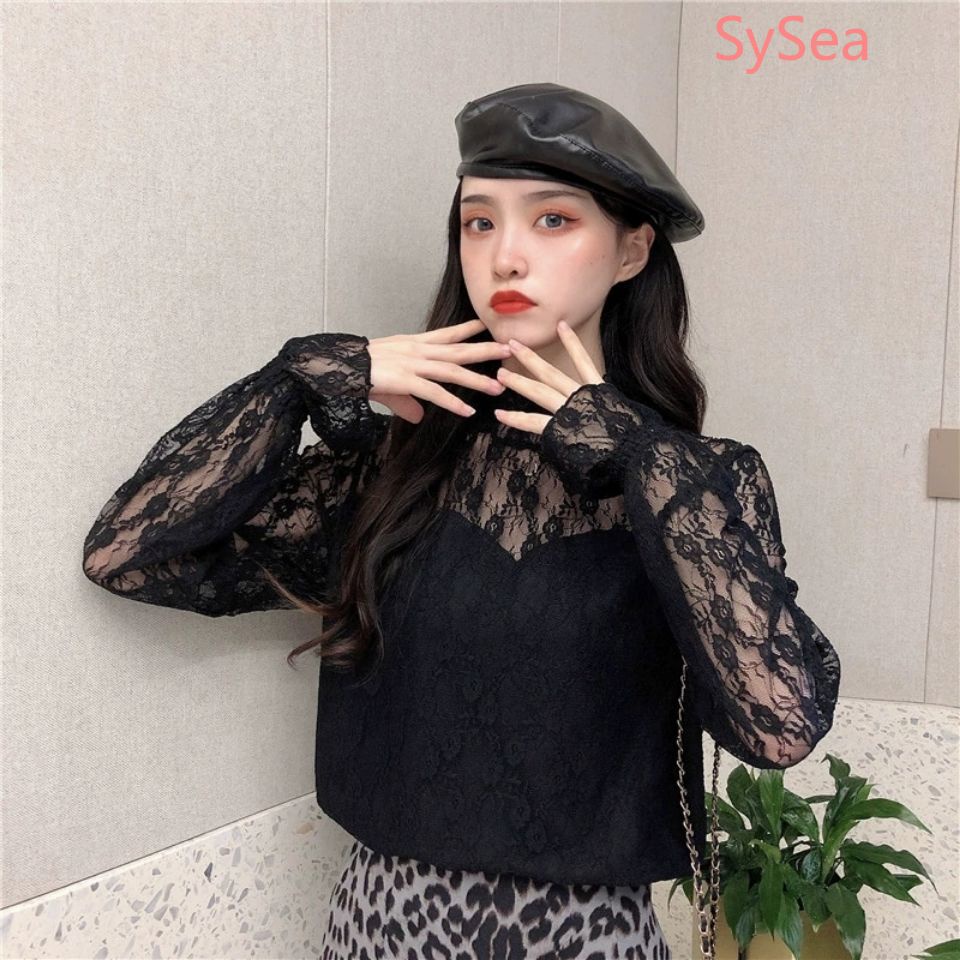 Áo nhung dài tay phối ren thời trang cho nữ