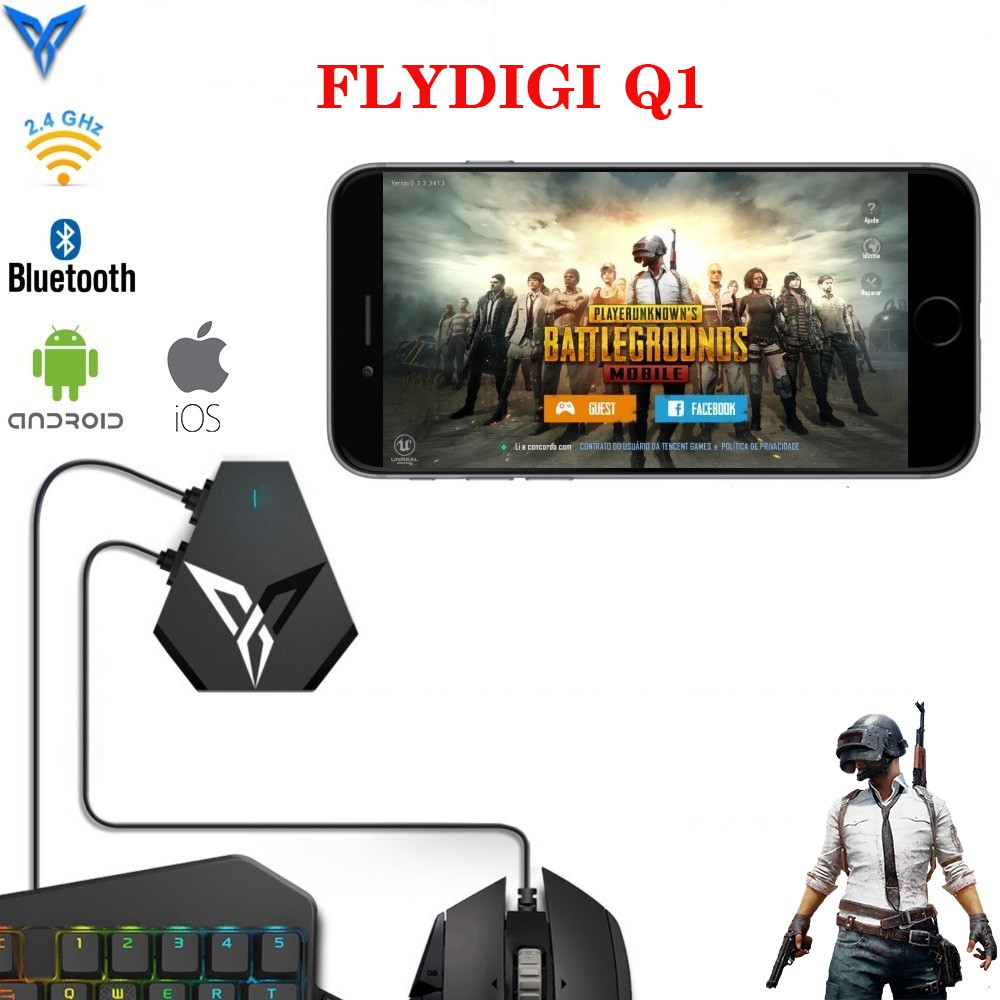 Full combo Q1+ bàn phím + chuột  | Bộ kết nối chuột và bàn phím chơi PUBG Mobile, FreeFire, COD trên điện thoại, tablet