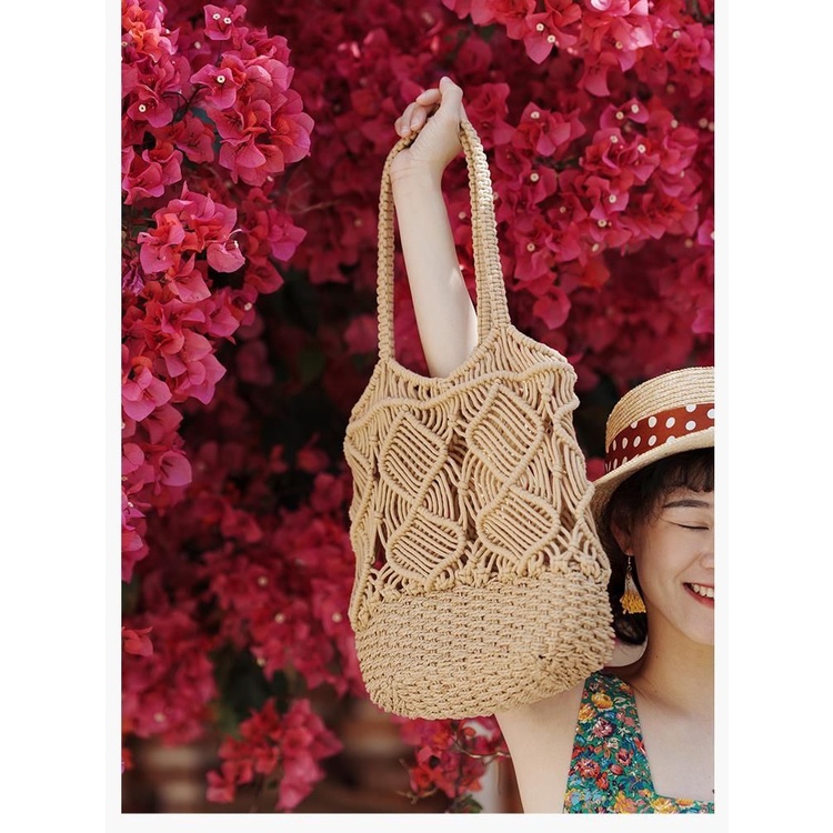 Túi Đeo Vai Đan Rơm Thủ Công Sức Chứa Lớn Cho Nữ