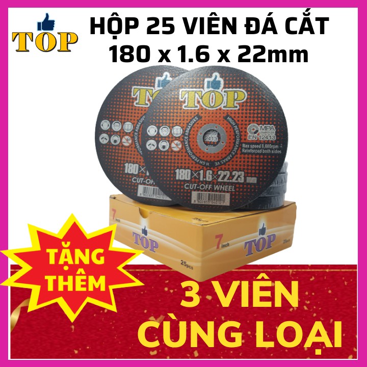 Hộp 25 viên ĐÁ CẮT SẮT phi 180 ( 1 tấc 8) | Đá cắt inox | Đá cắt TOP Hàn Quốc