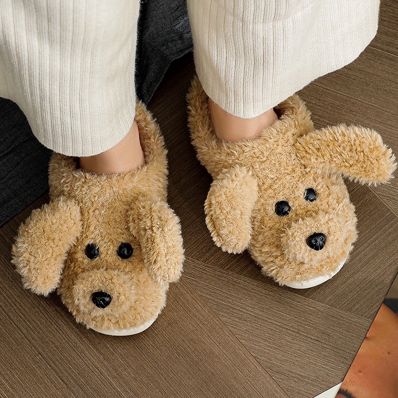 Dép bông đi trong nhà hình thú hình chó con siêu đáng yêu đế cao su siêu êm, dép lông nam nữ