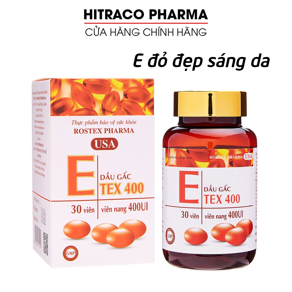 Viên uống đẹp vitamin e đỏ 400 iu, dầu gấc, lô hội giảm nám sạm da, chống lão hóa - Chai 30 viên [E Tex 400 Chai]