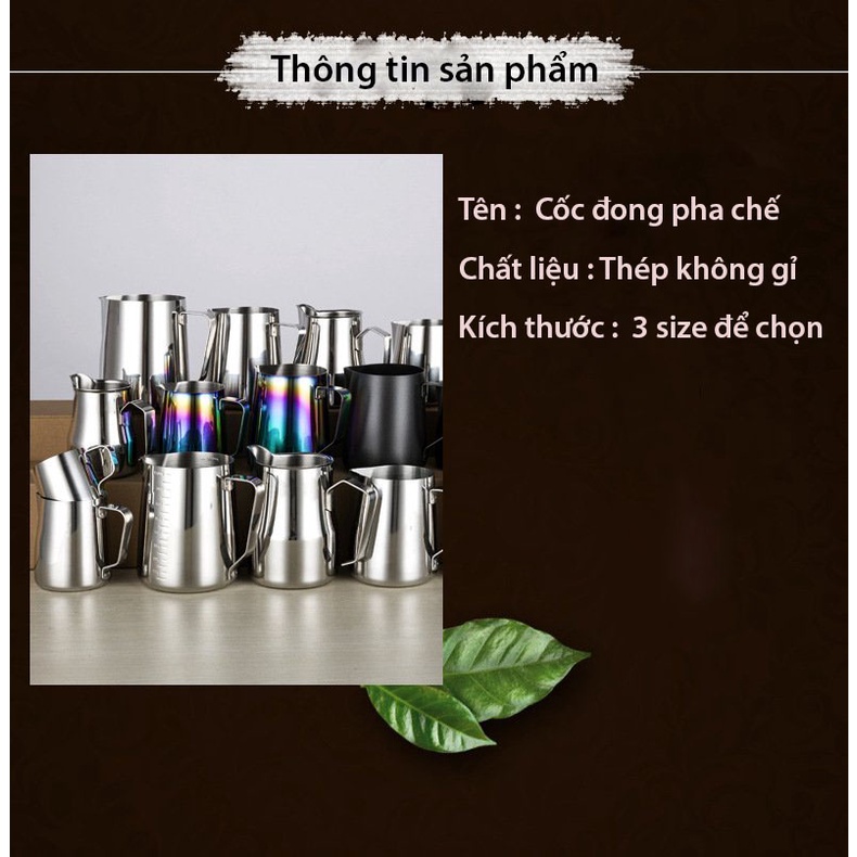 Ca đánh sữa inox (có vạch chia) 350ml - 550ml - 900ml, Inox cấp thực phẩm - HVL TEA