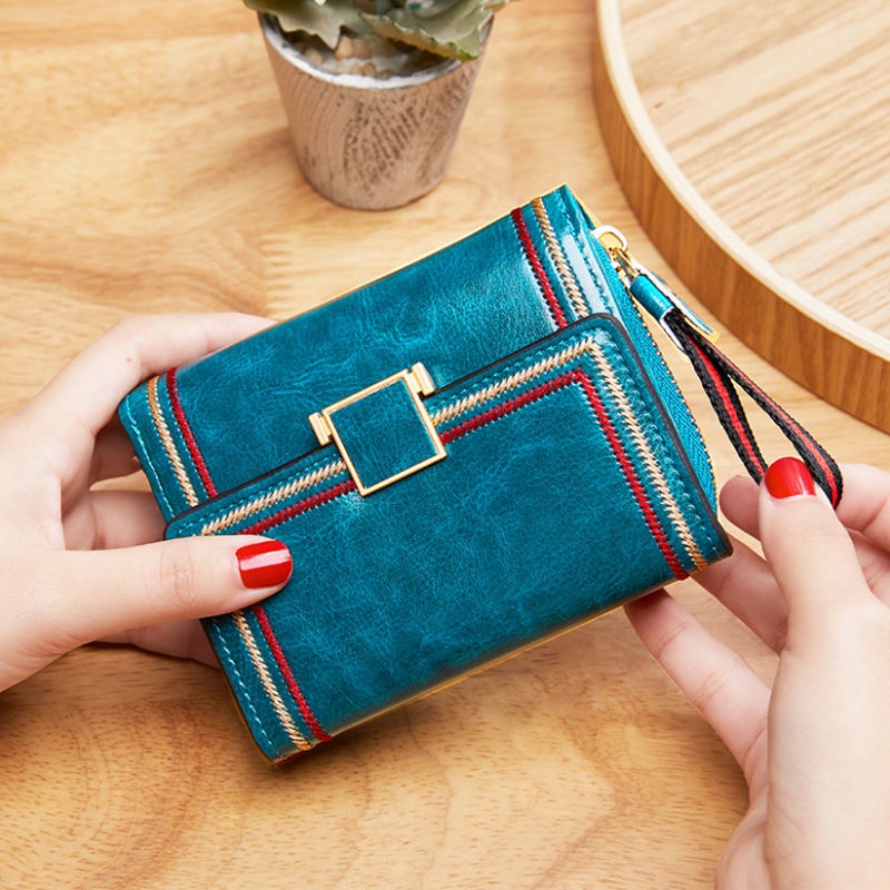 Ví Da Sáp Dầu Chuwanglin Phong Cách Vintage Cho Nữ