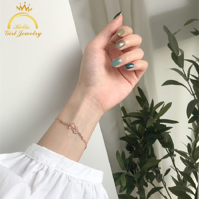 [Mã FASHIONT4FA2 giảm 10K đơn 50K] Creative Butterfly Flower Design Charm Bracelet Zircon Rose Gold Color Women Bangle Metal Bracelet Jewelry