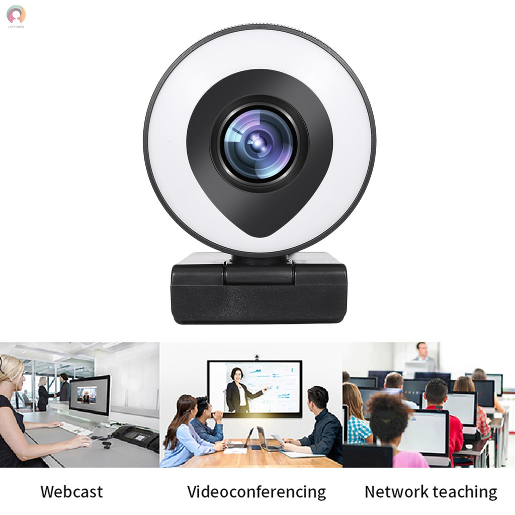 Webcam Streaming 1080P Full HD with Dual Microphone and Ring Light, USB Web Camera Stream for Laptop YouTube OBS