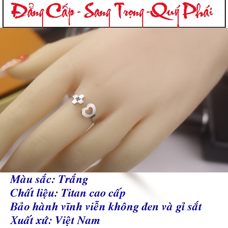 Nhẫn titan thiên tâm free size trắng sáng siêu đẹp - Tặng hộp - Đeo tay vạn sự may