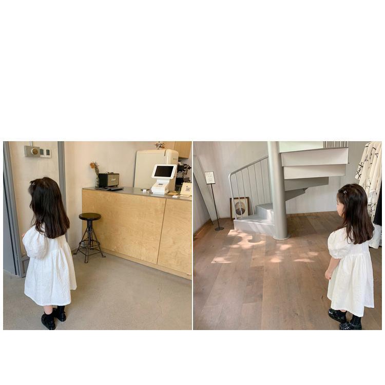 Đầm Cotton Trắng Cổ Vuông Dập Nổi Họa Tiết Búp Bê Thời Trang Mùa Hè Cho Bé Gái