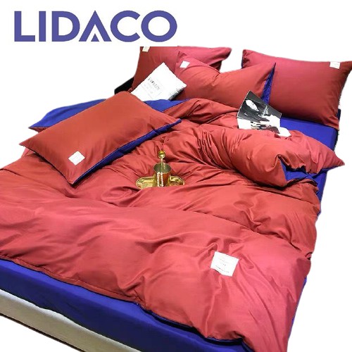 Chăn Ga Cotton Tici LIDACO - Đỏ Ga Xanh Tím