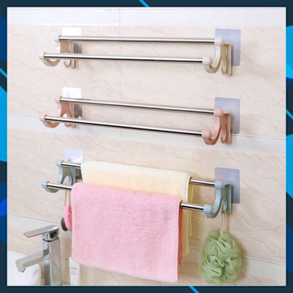 Giá treo vắt khăn dán tường trong nhà tắm 2 thanh inox chắc chắn