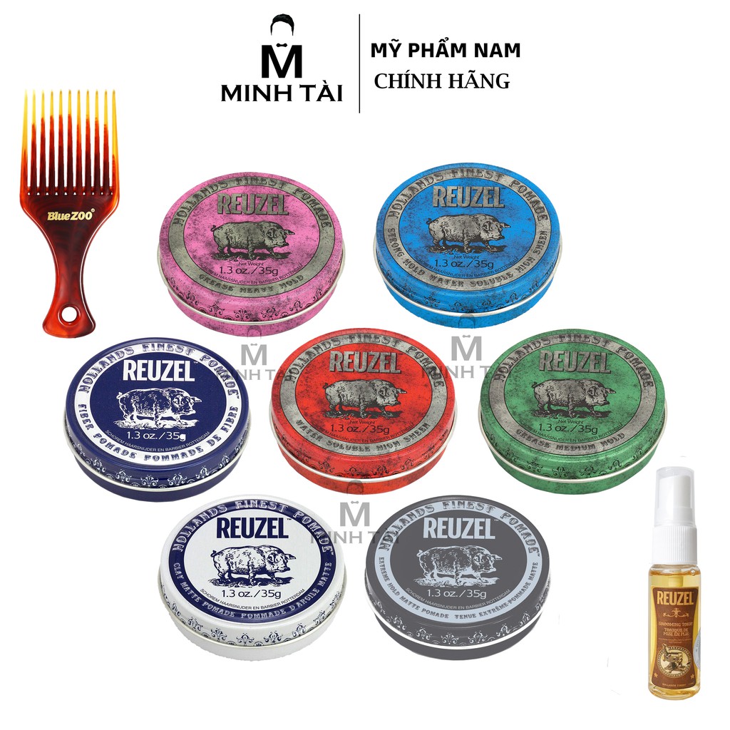 Sáp Vuốt Tóc Nam REUZEL Pomade 35g - Hàng Chính Hãng + Xịt Dưỡng Tóc Reuzel Tonic 20ml + Lược Chải Tóc Pomade