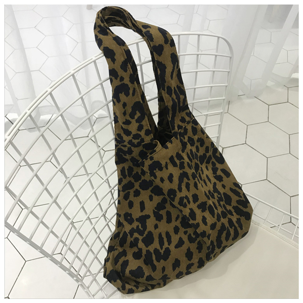 ROSE Fashion Tote Large Shopping Bag Single Shoulder Bag Women Leopard Print Corduroy Casual Handbags