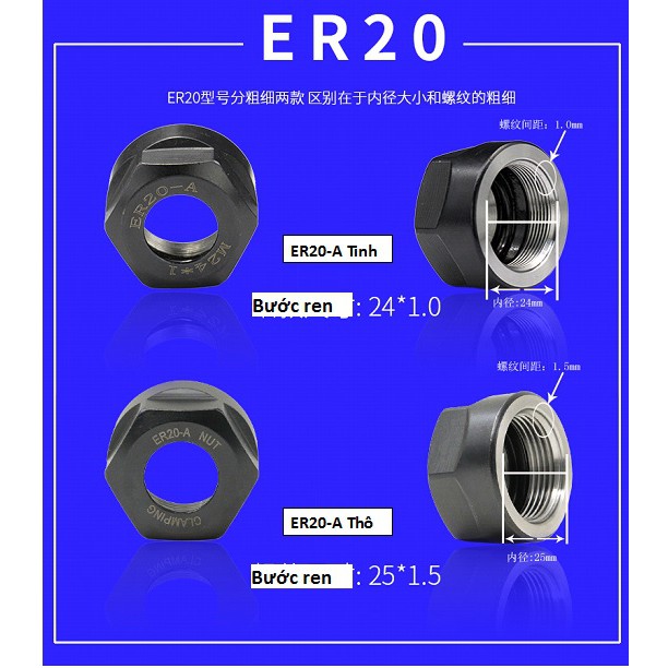 NUT ER11A, ER16A, ER20A  loại cân bằng động