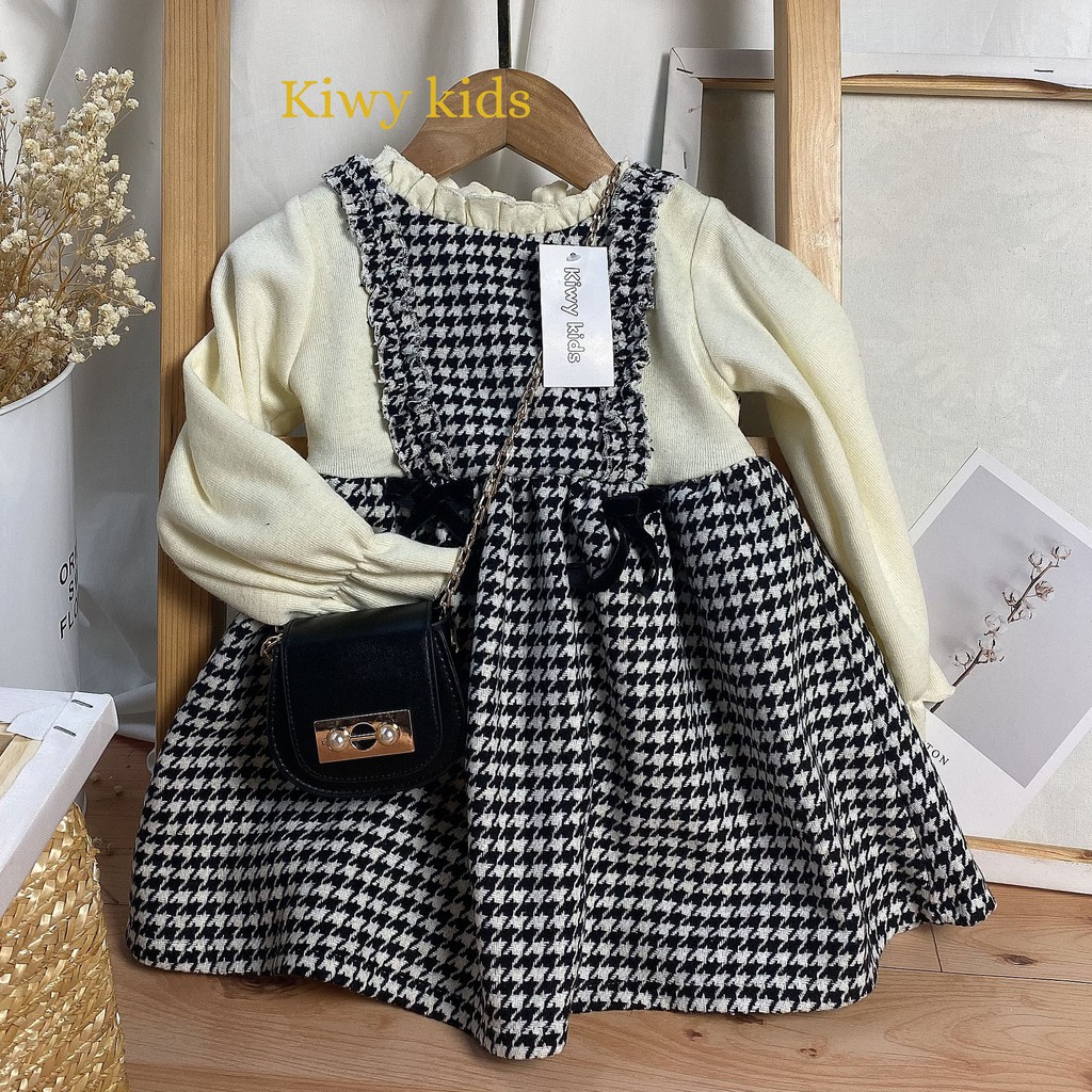 Váy dạ cho bé gái  KIWY KIDS dáng xòe dài tay chất liệu tweed kids17 cho bé gái từ 1 đến 4 tuổi