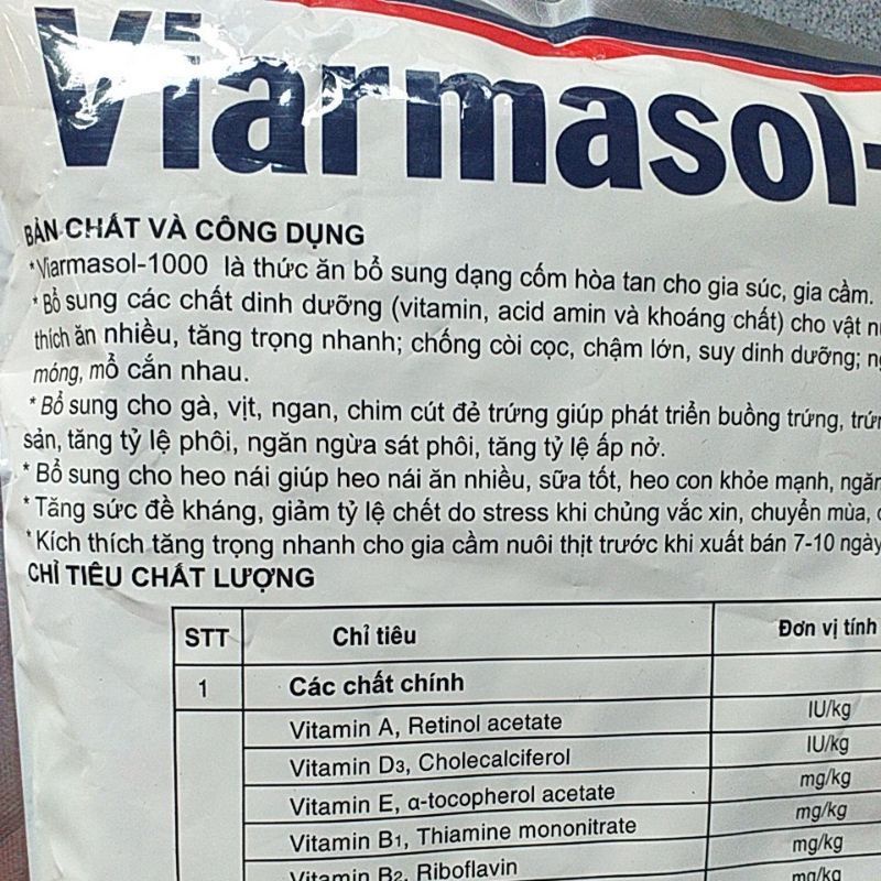Viarmasol 1000, 200g, 1kg vitamin acid amin khoáng chất dưỡng thai, kích sữa heo nái, tăng sản lượng trứng, bồi bô cơ th