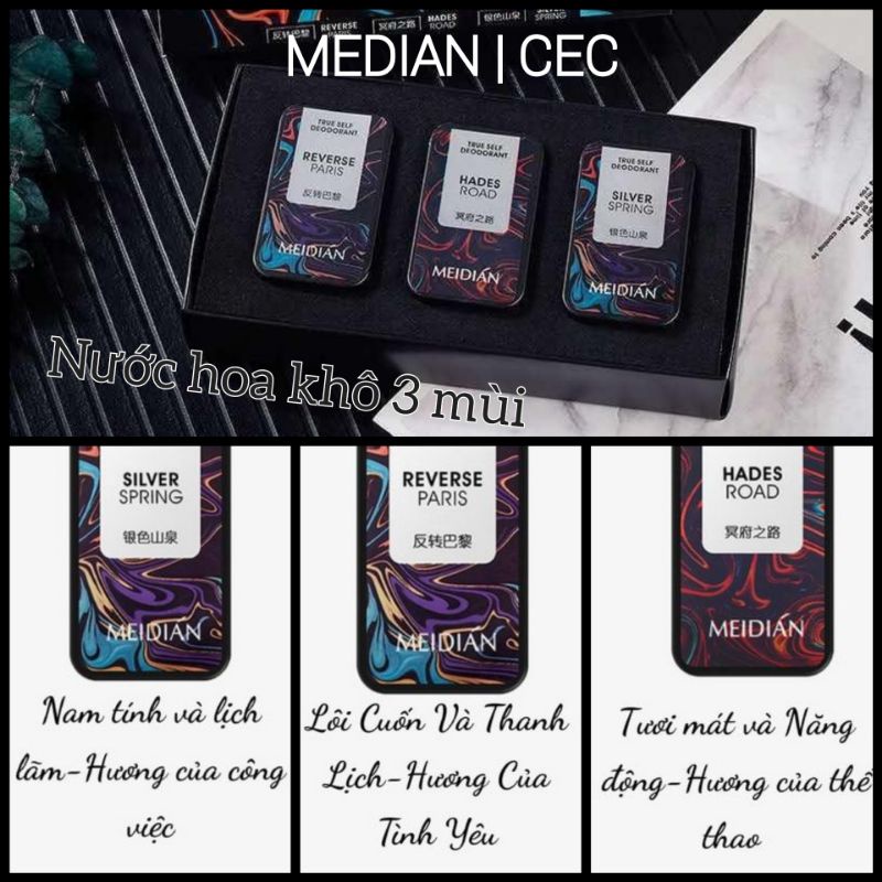 Nước hoa khô Nam Median , Set 3 hộp 3 mùi sáp thơm 10gr quyến rũ thanh lịch cho phái mạnh HSD60M