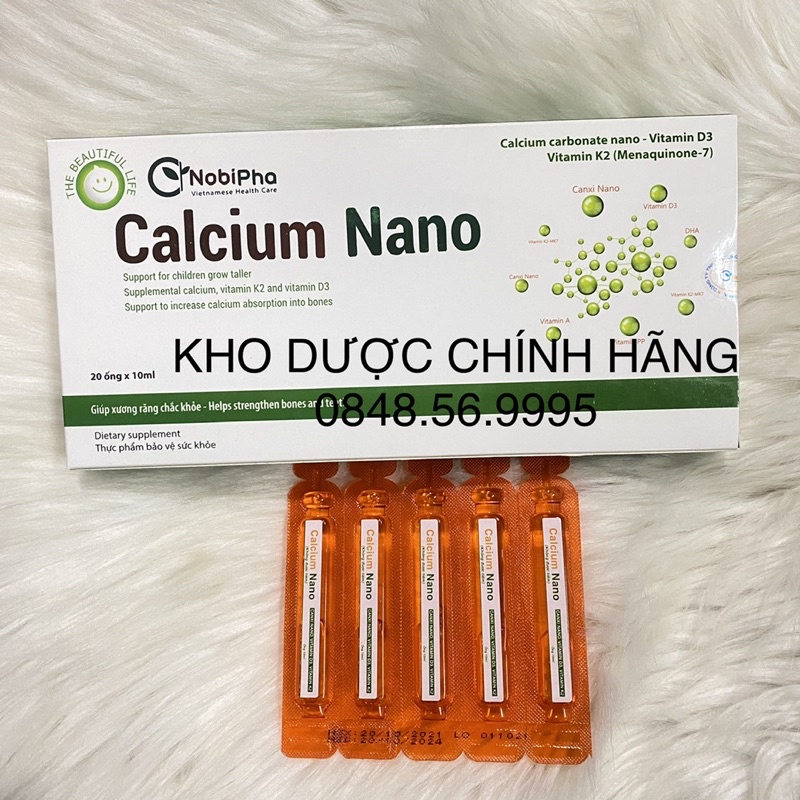 Calcium Nano hộp 20 ống - Bổ sung canxi, vitamin K2, vitamin D3, tăng cường canxi, giảm nguy cơ loãng xương
