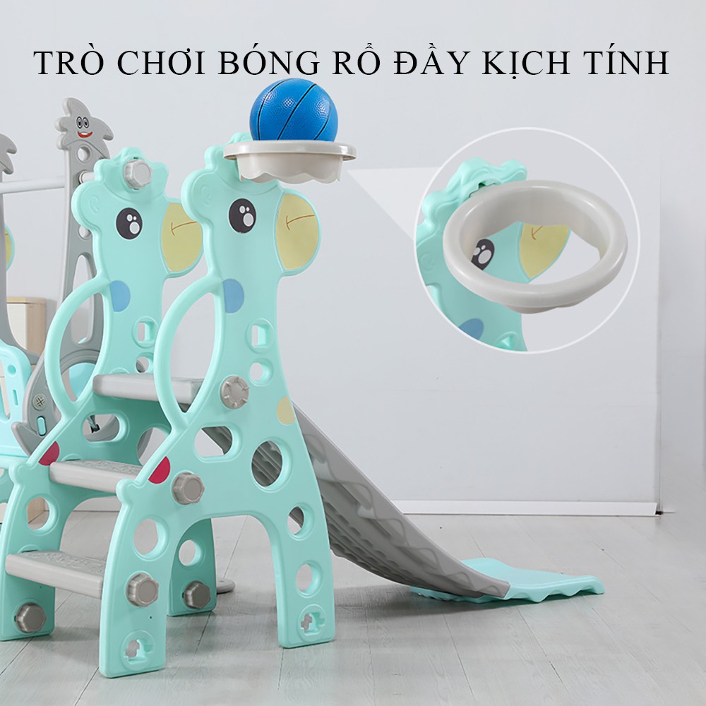 Đồ chơi trẻ em, cầu trượt cho bé kèm xích đu và bóng rổ giúp trẻ năng động và phát triển 1 cách toàn diện. BH 2 năm.