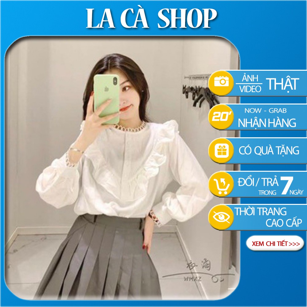 Áo sơ mi trắng cổ bèo viền tay xinh xắn