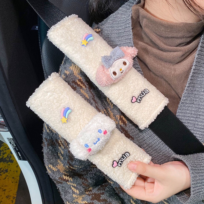 Cặp Vỏ Bọc Dây Đai An Toàn Họa Tiết Hoạt Hình Dễ Thương Trang Trí Nội Thất Xe Hơi