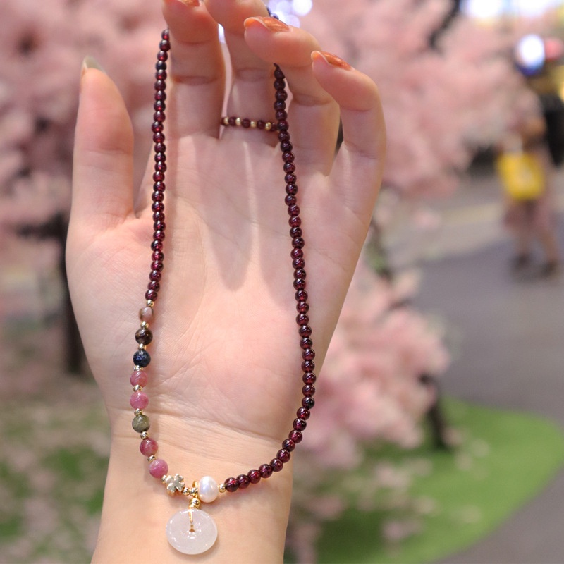 [Hàng Mới] Vòng Đeo Tay An Toàn Đính Hạt Garnet Tươi Mới Cho Nữ