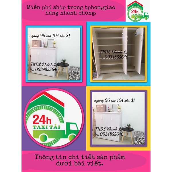 Tủ giày dép nhựa 3 cánh trắng ngang 96 cao 104
